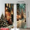 2pcs 2D flat printing Merry Christmas Curtains snowy street scene Durable 100% Polyester Fabric Without Electricity Festive
