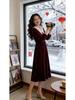 Velvet Midi Dress for Women - Waist-Cinched, Slimming, Plus Size, Thickened, Fleece-Lined, Casual Autumn/Winter Wear.