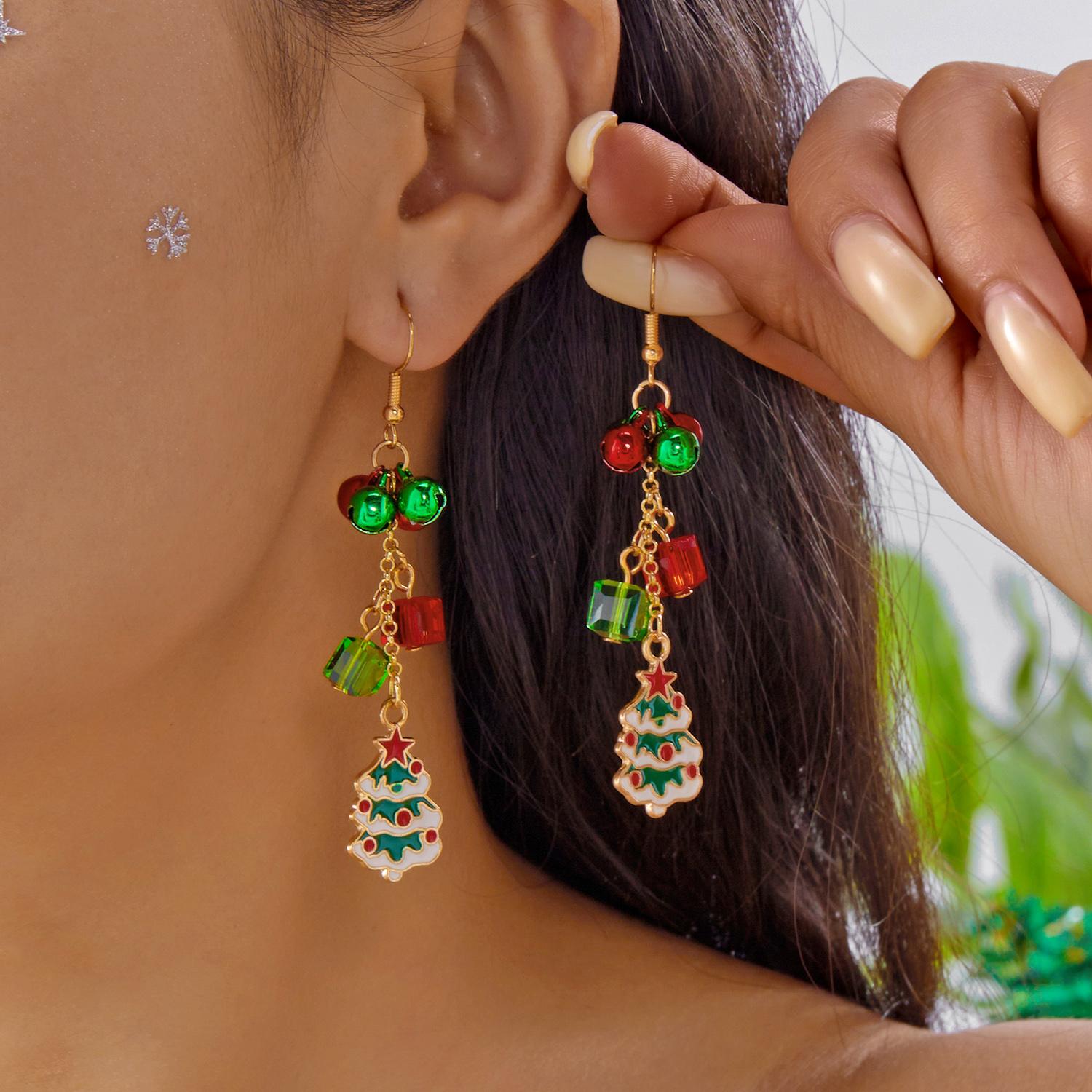 

Christmas Colorful Bell Tassel Earrings for Women Zircon Snowflake Xmas Tree Beads Earrings New Year Festival Party Gift