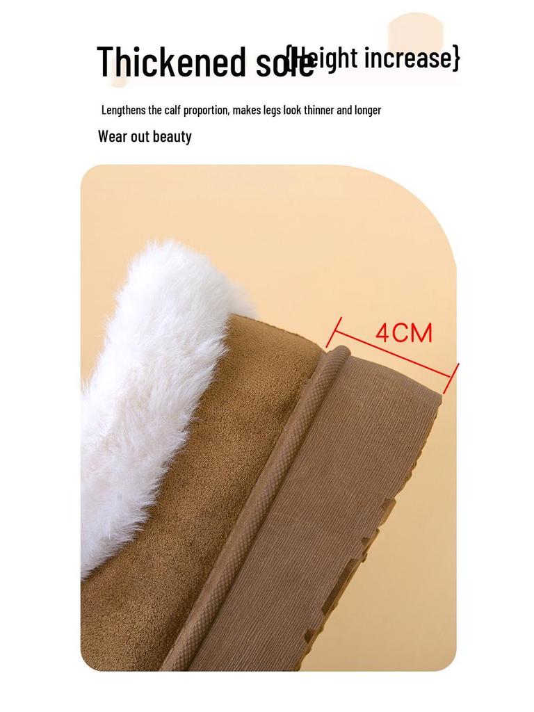 Damen Winter Plüschstiefel - Fellbesetzt, Weiche Sohle, Warm, Plüschgefüttert, Verdicktes Außenmaterial, Voller Absatz, Bequeme Baumwollschuhe