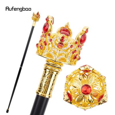 Gouden Rode Kroon Kunstmatige Diamant Wandelstok Mode Decoratieve Wandelstok Gentleman Elegant Cosplay Stok Kruk 95cm