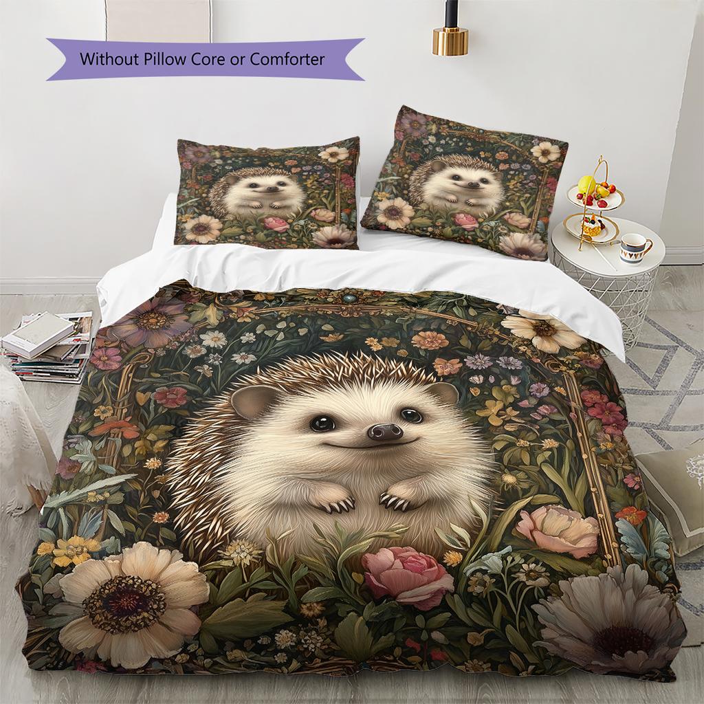 Beautiful Hedgehog Pattern Bedding Home Decoration Birthday Gift (1 * duvet cover + 2 * pillowcase, without core)