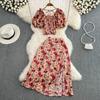 Seaside Holiday Suit Women's Neck Slim Short Top Two Piece Set High Waist Floral Split Skirt Summer New
