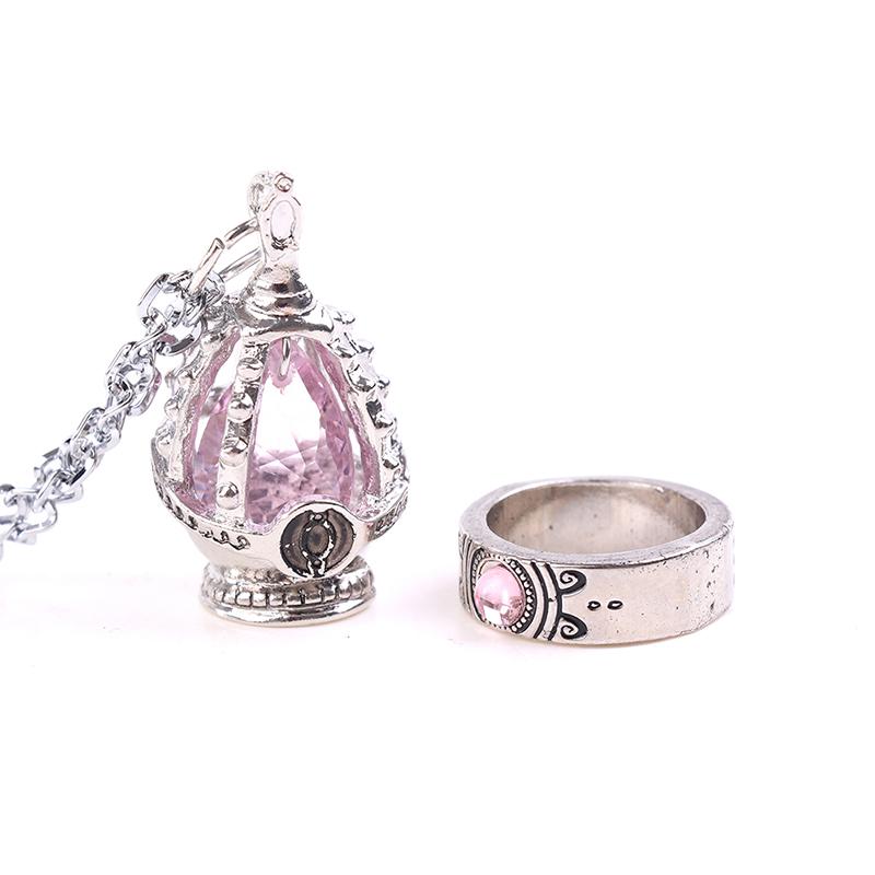 2Pcs/Set Anime Magica Cosplay Gem Necklace Pendant Ring Set Gift Party Prop