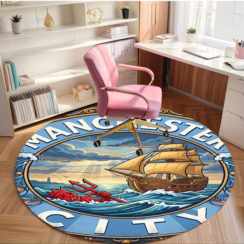 Manchester City FC Print Round Rug, Washable Floor Carpet, For Entryway Dorm Laundry Room Office Study, Home Decor Birthday Christmas Gift