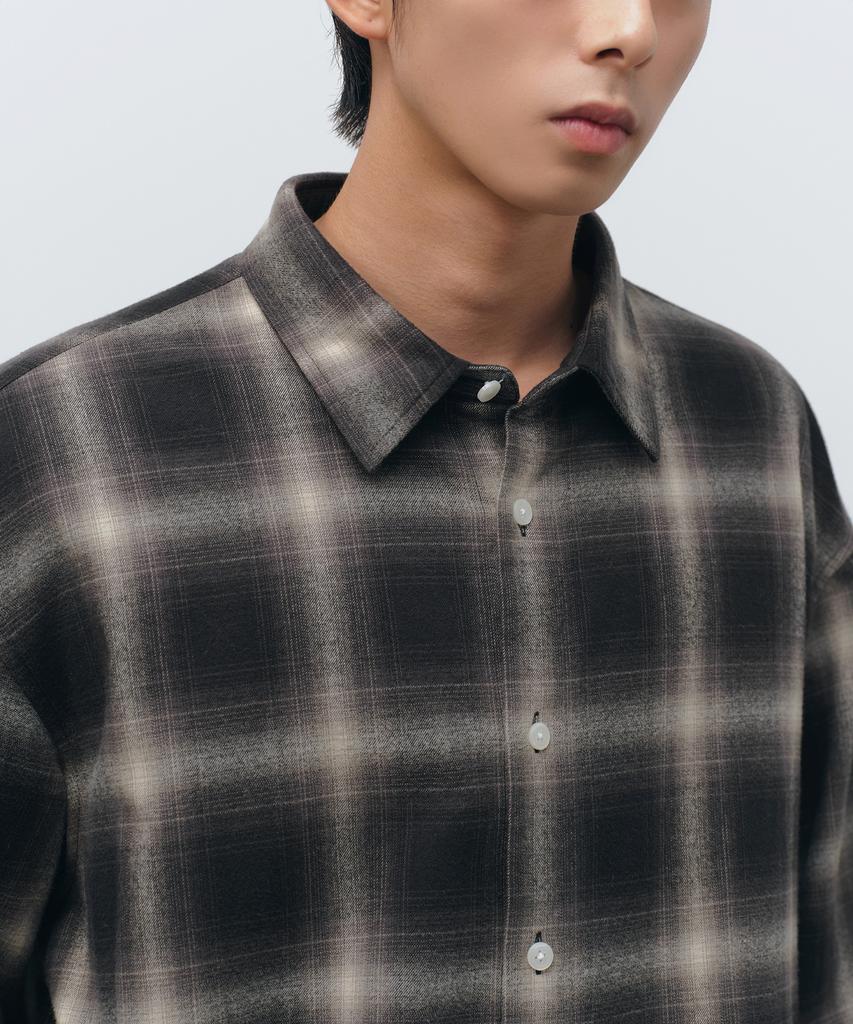 MUSINSA STANDARD Relaxed Flannel Ombre Check Shirt [Black/Ivory]
