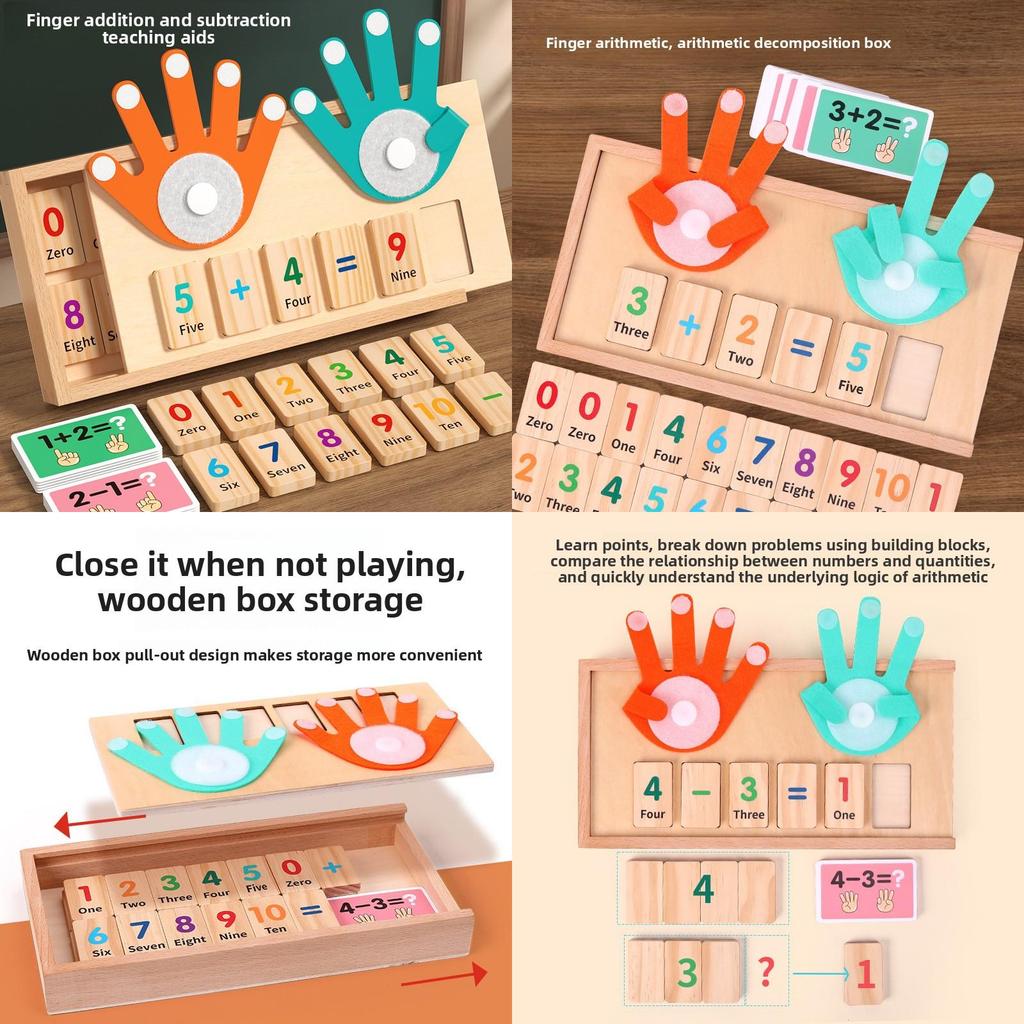 Wooden Finger Counting Math Toy For Early Childhood Education With Addition And Subtraction Practice