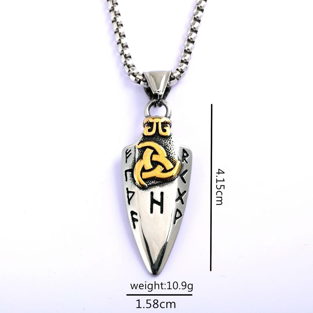 Vintage Stainless Steel Mens Necklace Double Sided Viking Style Celtic Knot Pendant
