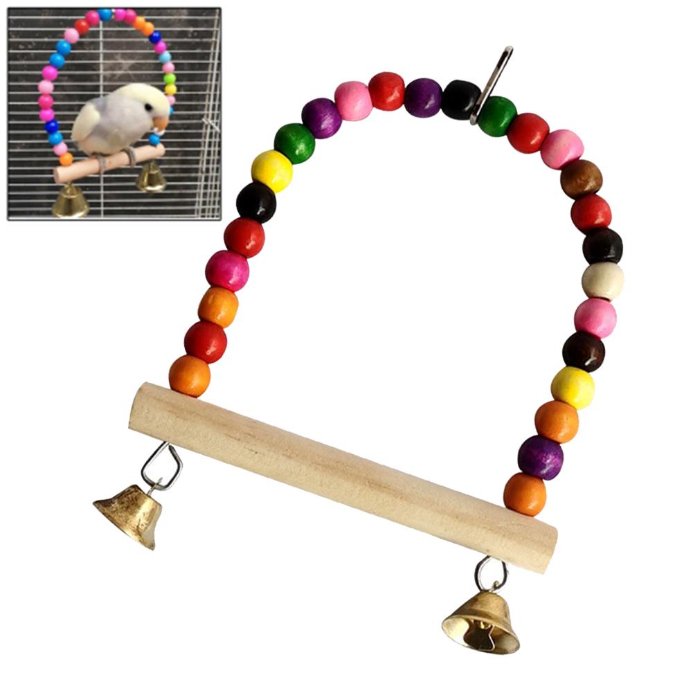Bird Swing Toy Parrot Cage Toy Natural  Perch With Plastic Beads