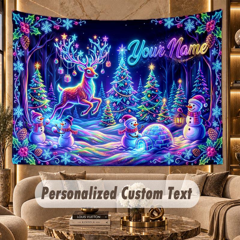Winter (37) Theme Personalized Tapestry Custom Name Text Wall Hanging Tapestry Home Background Decoration
