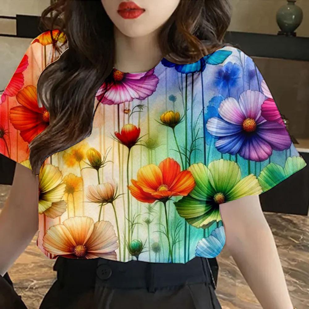 

Летняя элегантная гавайская футболка с цветочным принтом - Повседневная свободная, высококачественная с коротким рукавом | Доступна в большом размере 6XL
