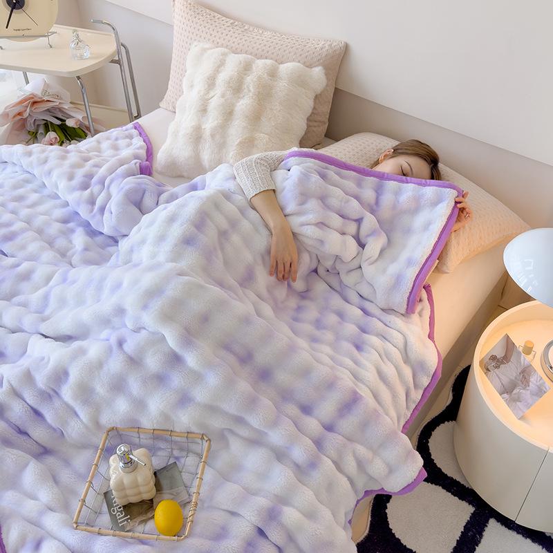 Bubble Fleece Coral Blanket for Office or Sofa