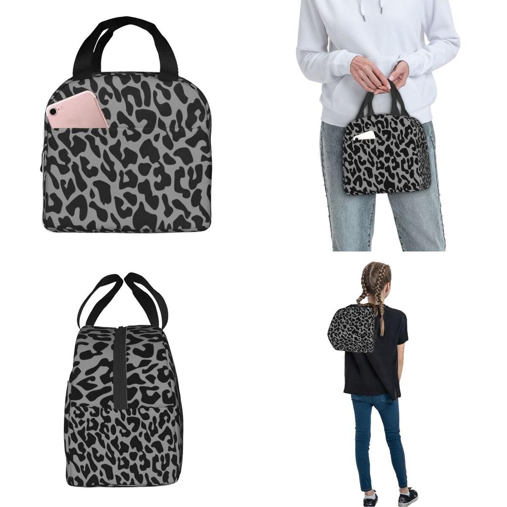 Black Leopard Insulated Lunch Bag Thermal Bag Reusable Cheetah Animal Leakproof Lunch Box Tote Food Bag Office Outdoor