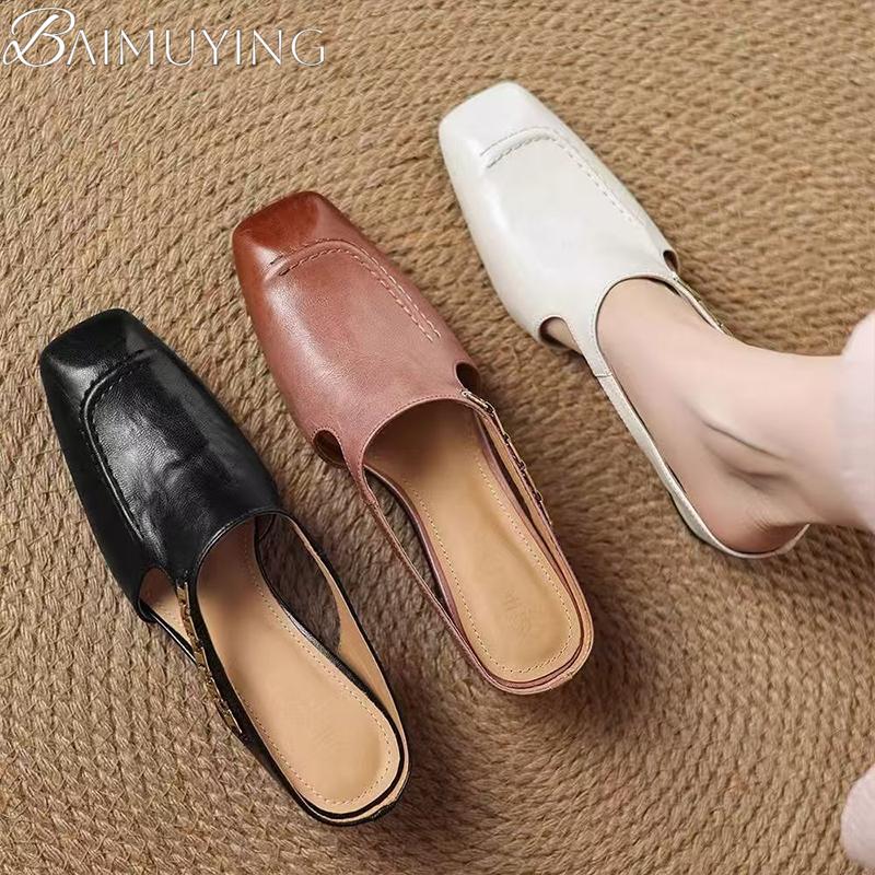 Women Wedges Sandals Summer Mules Slippers Square Toe Shoes 2025 New Casual Slingback Shoes Dress Party Woman Zapatos