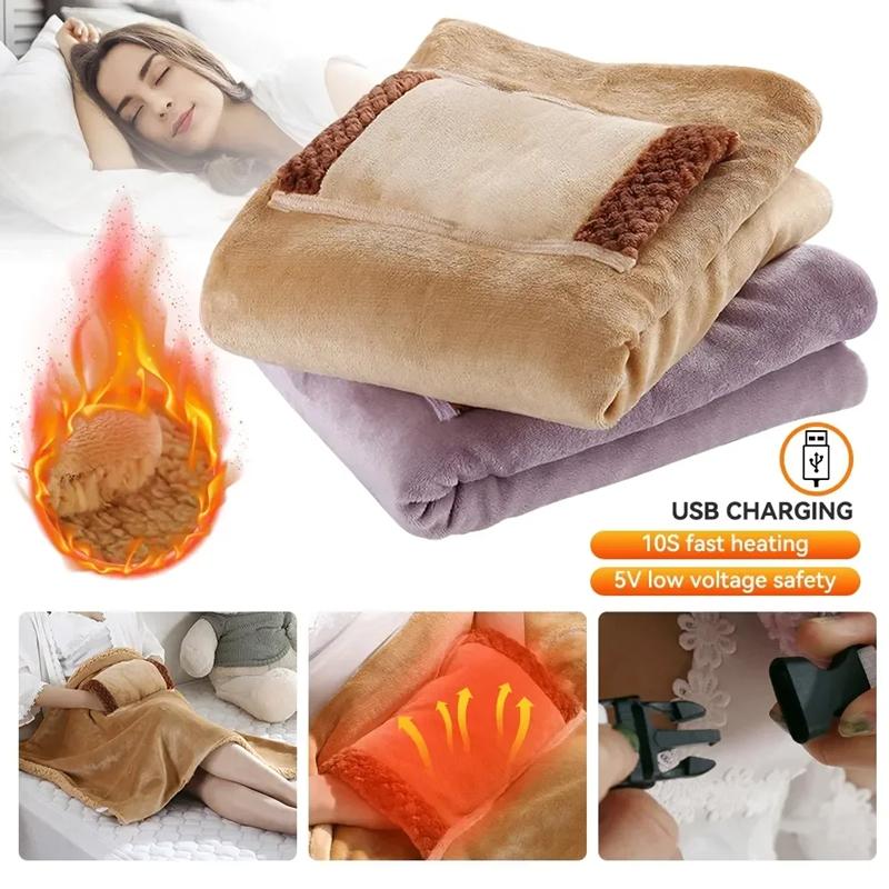 USB Heated Wrap Blanket Winter Flannel Shawl Blanket Electric Warm Knee Lap Waist Throw Blanket for Home Office Sofa Chair
