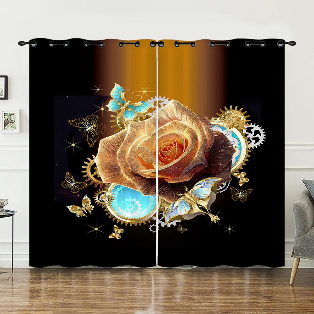 Vorhänge Retro Gold Schmetterling Tier Vorhänge Digitaldruck Verdunkelungsvorhänge Ohne Bohren