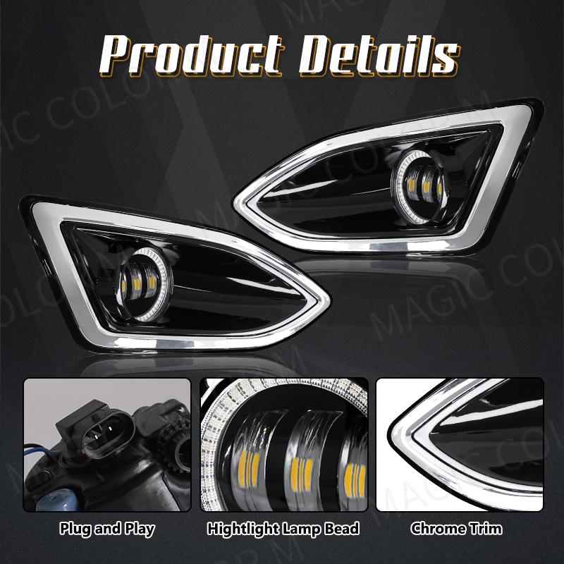 LED Fog Lamps For Ford Edge 2015 2016 2017 2018 DRL Daytime Running Lights Angel Eyes Halogen Auto Headlight Car Accessories 12V