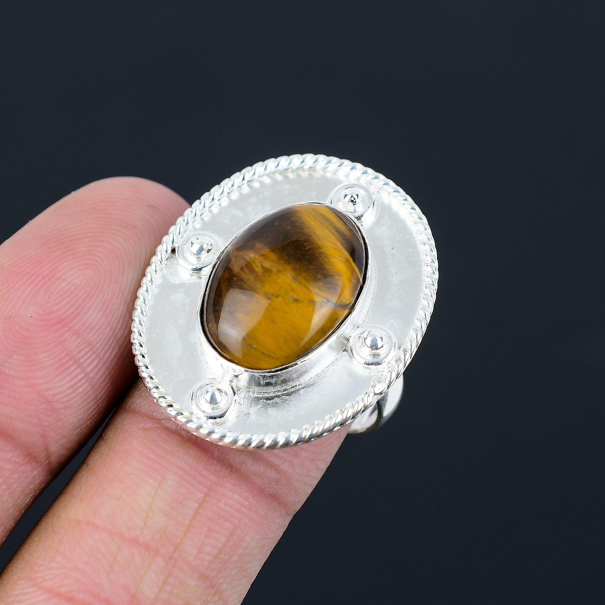 

Sterling Silver Natural Tiger Eye Promise Sacral Chakra Wife Ring Jewelry Size 9 9