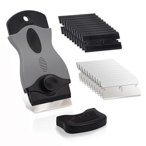 SSZYMAOYI Sticker Remover, Plastic Scraper with 10 Plastic Blades, 10 Stainless Steel Blades, and Blade Covers, Glass Scraper, Pocket Scraper, Safety