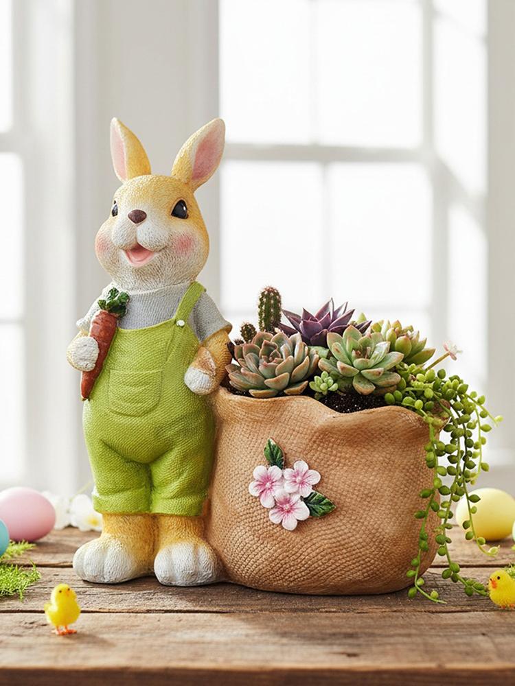 Lustiger Oster-Blumentopf Wiederverwendbar Hase mit Karotte Blumentopf Mehrzweck Cartoon Frühlings-Blumentopf für Zuhause Festival Dekoration