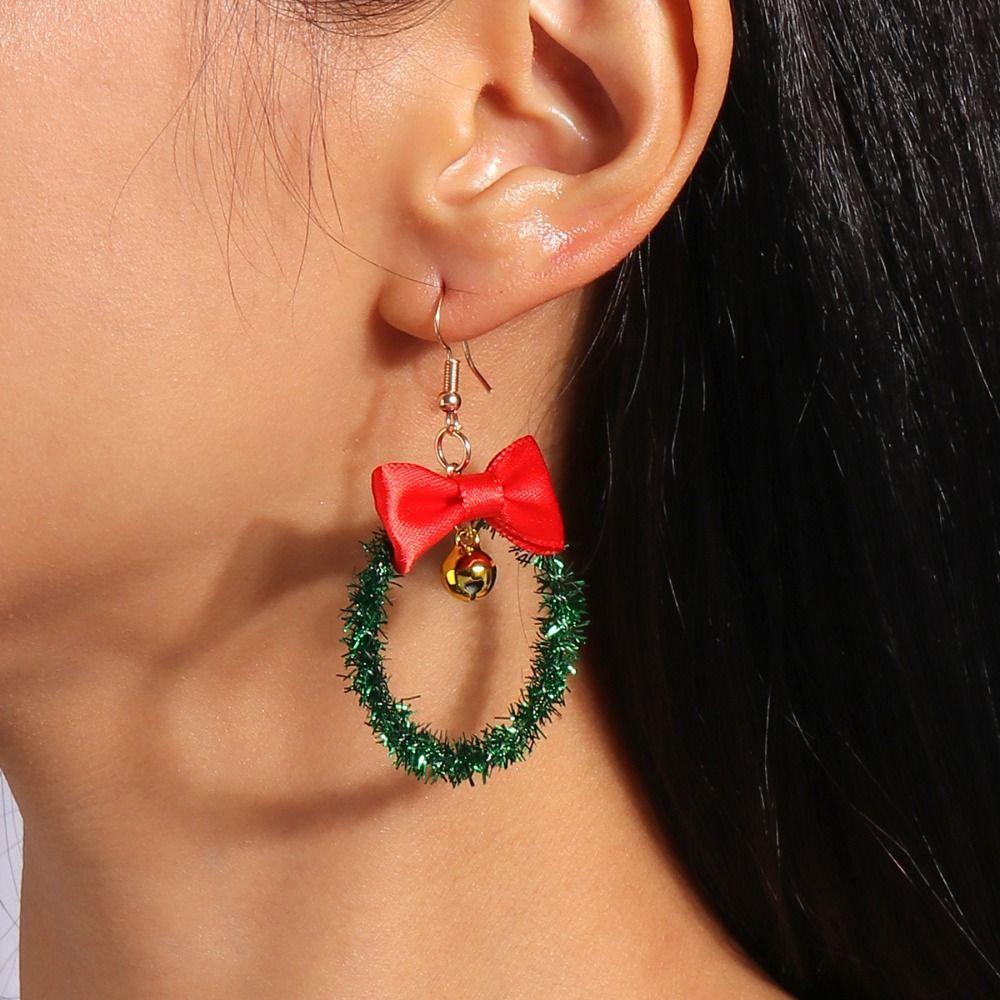 Party Festival New Year Earrings Xmas Tree Wreath Circle Earrings Jewelry Gifts