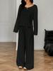 European & American Women's Solid Color Long Sleeve Top & Wide Leg Pants Two-Piece Casual Set - Spring Lazy Style