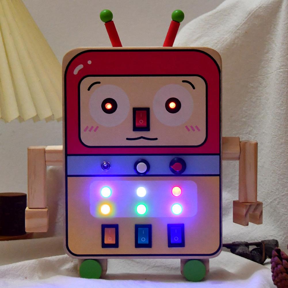 Kids Wooden Busy Board Robot Sensory Board Switch Toy With Remote Control Led Lights Gifts For Boys Girls