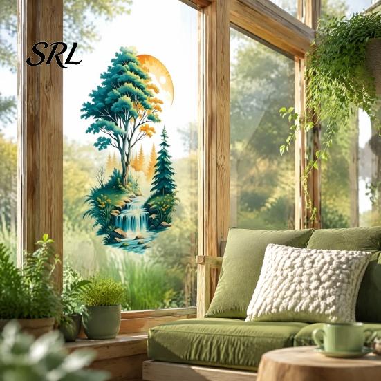 Removable Nature Scene Wall Graphics Mountain Forest Waterfall Scenery Sticker, PVC Waterproof Mural, Peel And Stick Art Soft Decoration for B&B Decor