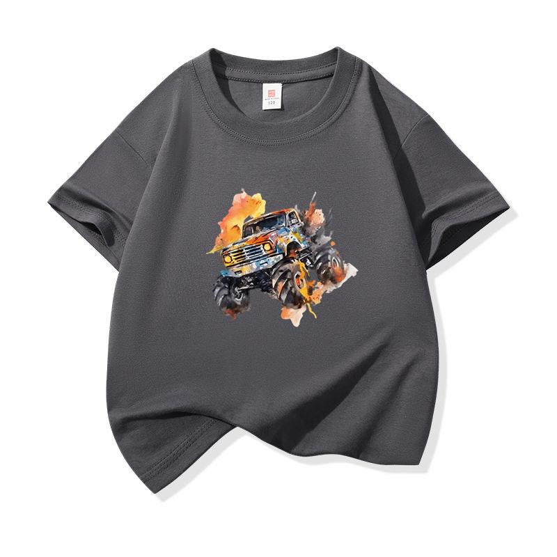 Kids Cotton T Shirt Bright Splash Offroad Vehicle Print Crew Neck Short Sleeve Tee Casual Breathable Boys Girls Summer Tops