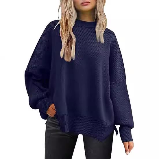 Women's Loose Solid Color Bat Sleeve Knit Sweater - Autumn/Winter Collection