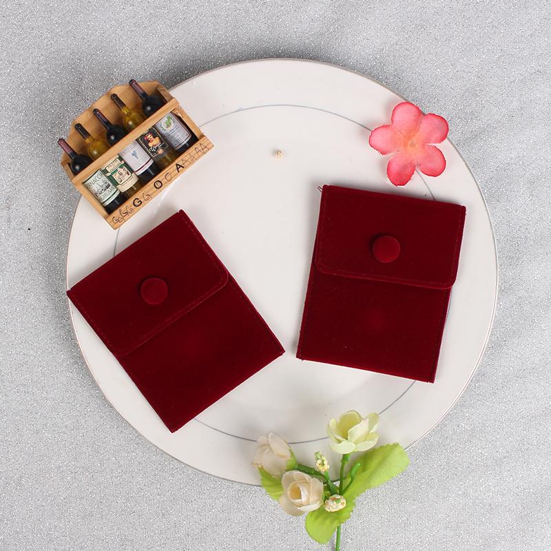 

10 шт./лот, сумка для упаковки ювелирных изделий, мягкий бархатный подарочный браслет, ожерелье, серьги, кольца, кнопка для хранения, бархатная сумка 8x10cm вино красного