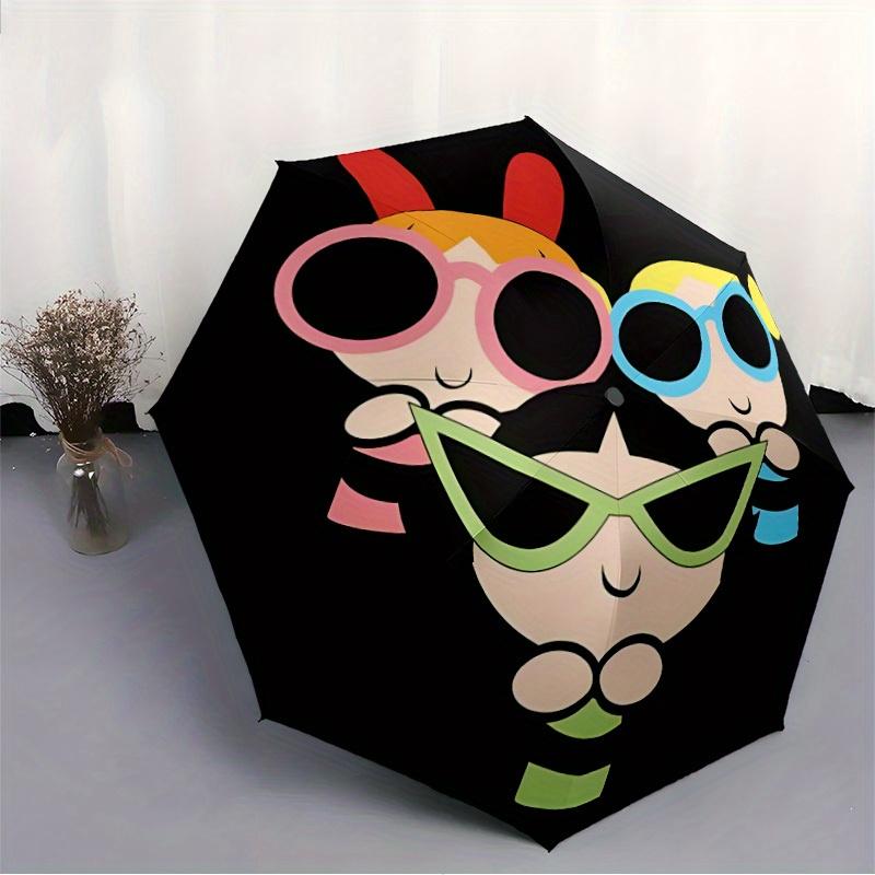 1pc Powerpuff Girls Automatic Open/close Folding Portable Umbrella with 8-Rib Structure for Women/Men, All-Season Use  A0901094