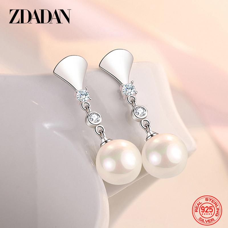 925 Sterling Silver Pearl CZ Drop Earrings for Women Fashion Jewelry