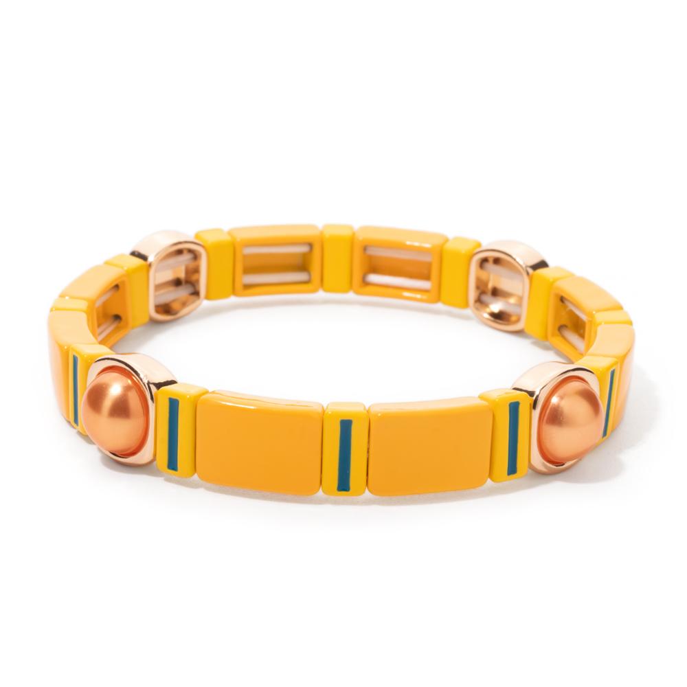New Fashion Deil Eye Enamel Bangle for Women Colorful Beaded Boho Rectangle Shape Hand Accessory