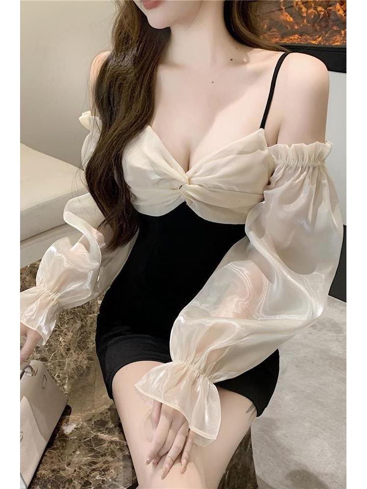 Autumn 2025 French Pure Desire Off-Shoulder Slimming Bow-Detail Dress for Women