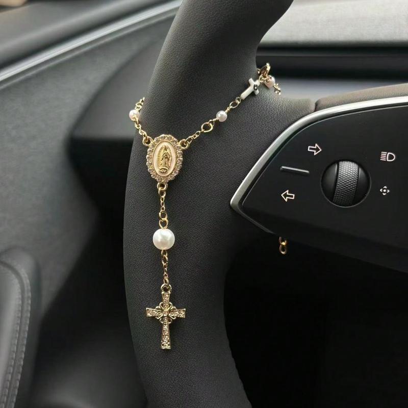 1pc Steering Wheel Rosary Ornament | Rosary Car Pendant Accessory | Car Decor | Car Pendant | Unique Fashion Car Pendant Decoration