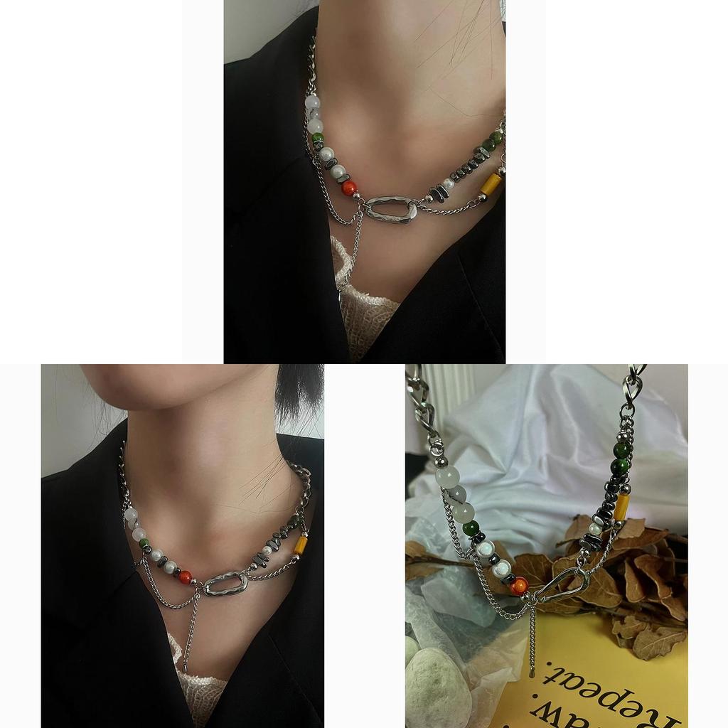 Geometric Pearl Drop Necklace With Stainless Steel Chain For Women And Men