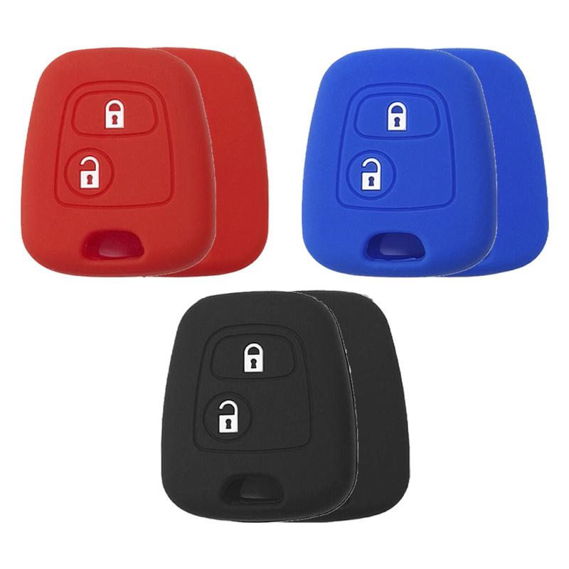 1Pc Black/Red/Blue Straight Plate 2-Key Silicone Keycase,For Toyota Aygo/Peugeot 107 206 307 207 408/Citroen C2 C3 C4,Car Parts