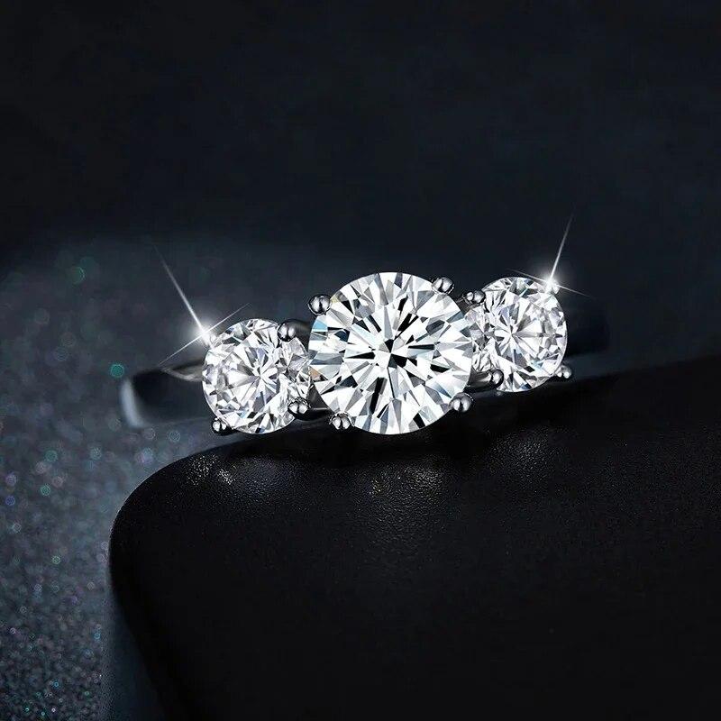 4CT Moissanite Engagement Ring for Women 3-stone S925 Sterling Silver 18k Gold Plated Wedding Band Promise Diamond Rings