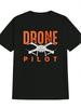 Casual Round Neck T-shirt with Drone Pilot Graphic Print - "DRONE" Design