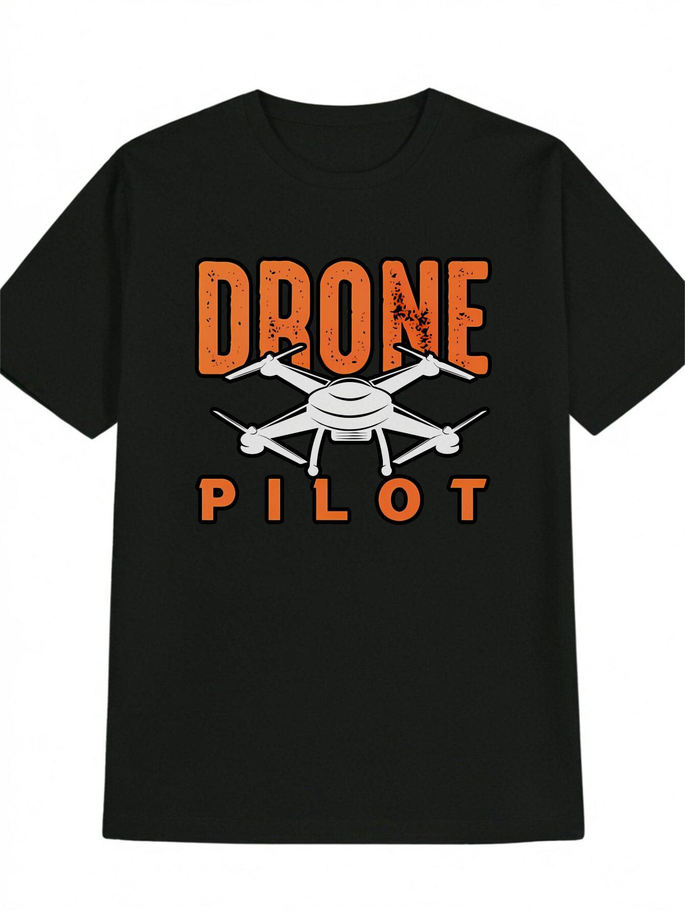 Casual Round Neck T-shirt with Drone Pilot Graphic Print - DRONE Design XL
