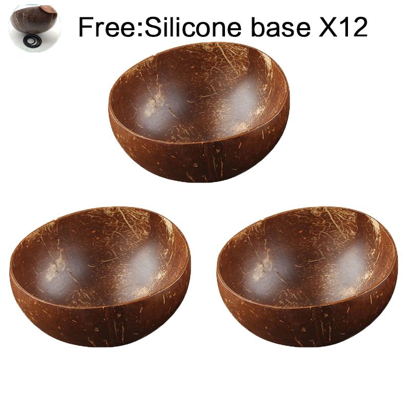 Coconut Bowl Set Natural Handmade Coconut Shell Tableware Wood Spoon Dessert Fruit Salad Mixing Rice Ramen Wooden Bamboo Bowl