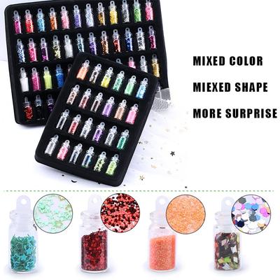 Ensemble de 48 bouteilles de poudre à paillettes en résine époxy scintillante, cœur étoile, Micro perles, paillettes pour Nail Art, autocollants pour la fabrication de bijoux, artisanat, bricolage
