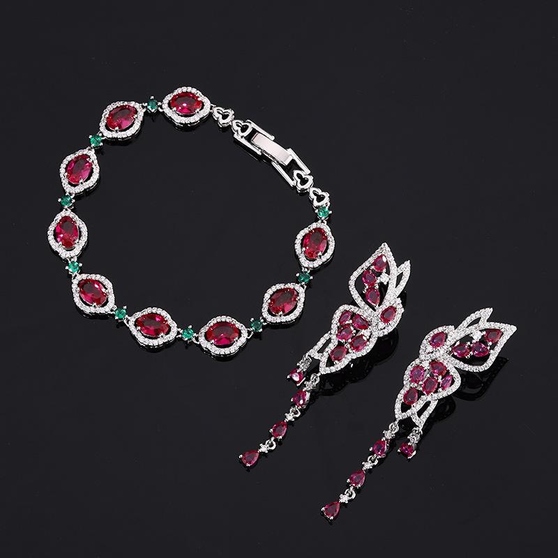 New Earrings S925 Silver Needle Bracelet Ruby Set Butterfly Tassel Light Luxury Versatile Women's Jewelry Goods