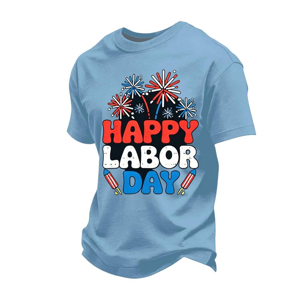 Men's Loose Fit Casual Short Sleeve T Shirt Labor Day Graphic Print Crew Neck Cotton Blend Top for Everyday Wear