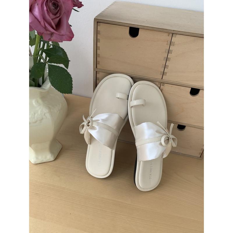 

Platform slippers women s summer wear 2025 new French fairy with skirt flat heel set toe beach cool slippers 39 бежевый