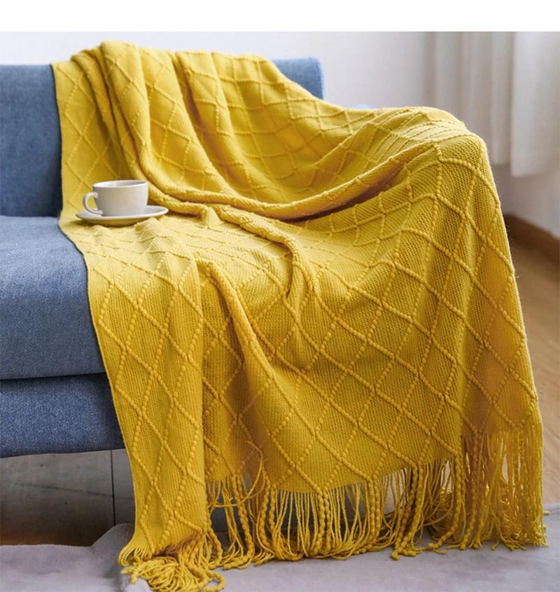 Nordic Knitted Throw Blankets with Tassels Khaki Cream Grey Vintage Blankets Luxury Bed Sofa Couch Oversized Bedspread Cover