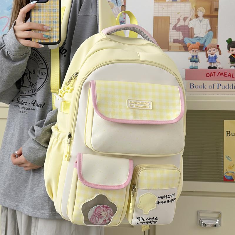 Schoolbag New Schoolbag Female Japanese Ins Cute Dopamine Contrasting Color College Style Primary and Secondary School Students Multi-compartment