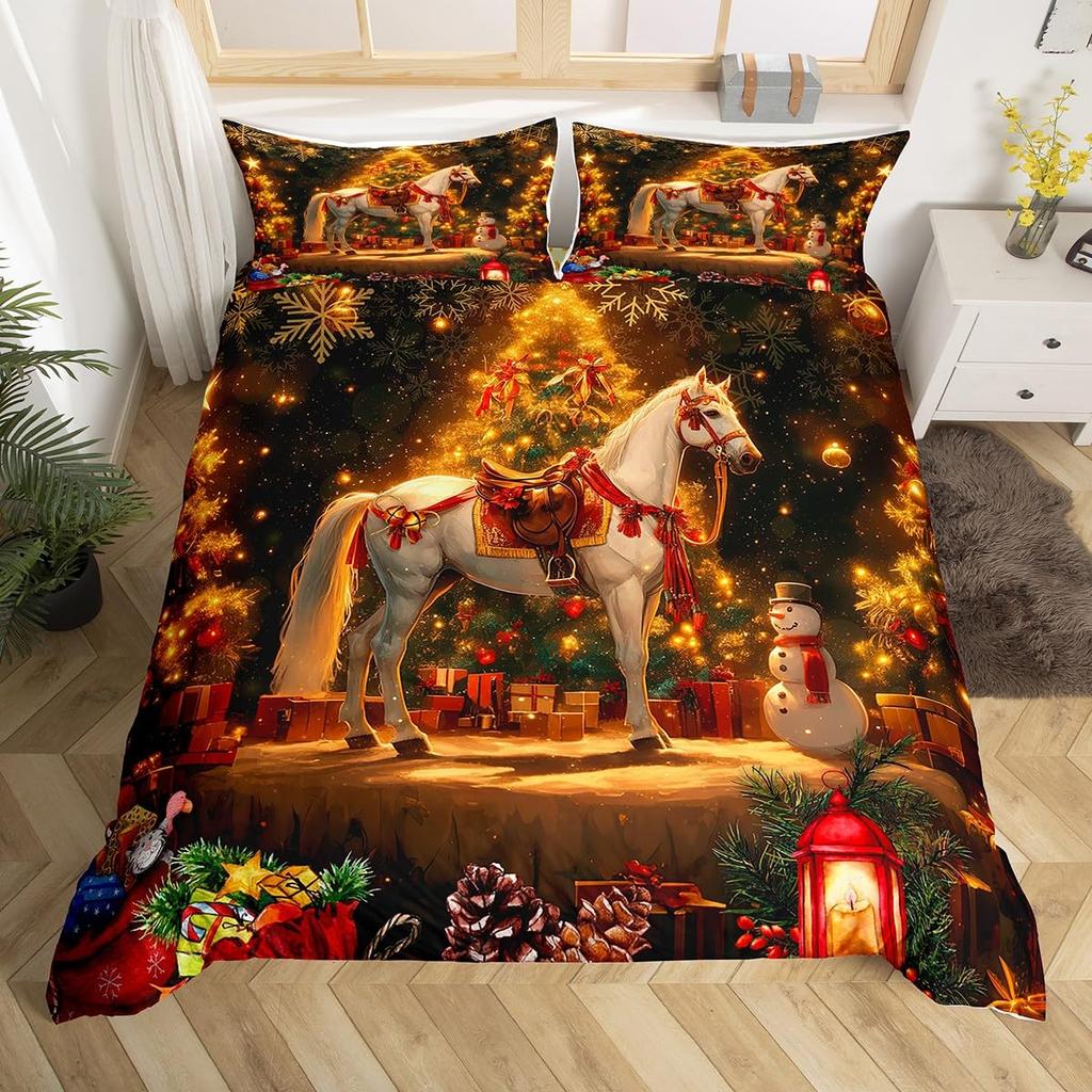 God Jul Sängkläder Rosa Påslakan Full Storlek Julgran Snögubbe Påslakan Drömsk Snöflinga Sängöverkast 3 delar