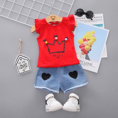 T-shirt per bambina alla moda in puro cotone per bambina nuova estate a maniche corte in due pezzi